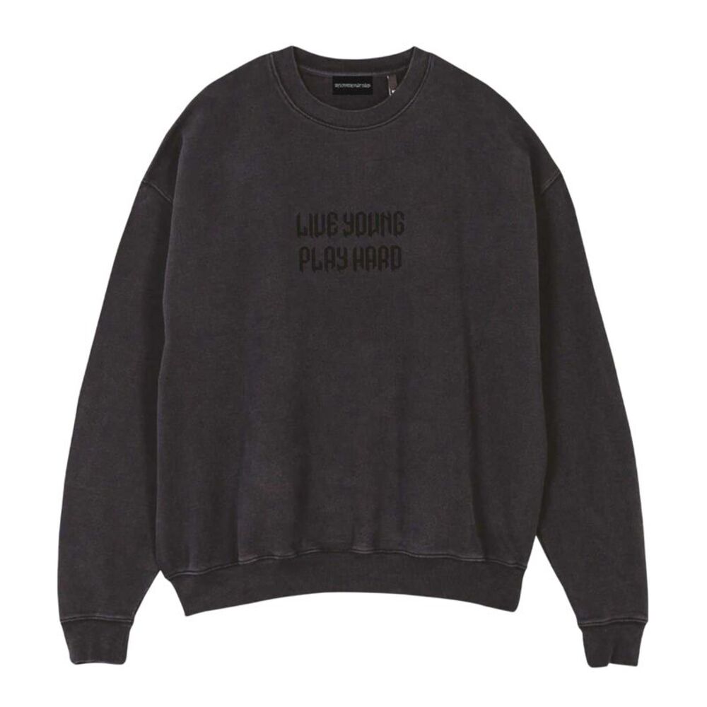 LY Mens Punk Crew Neck Long-Sleeved Sweatshirt / Black
